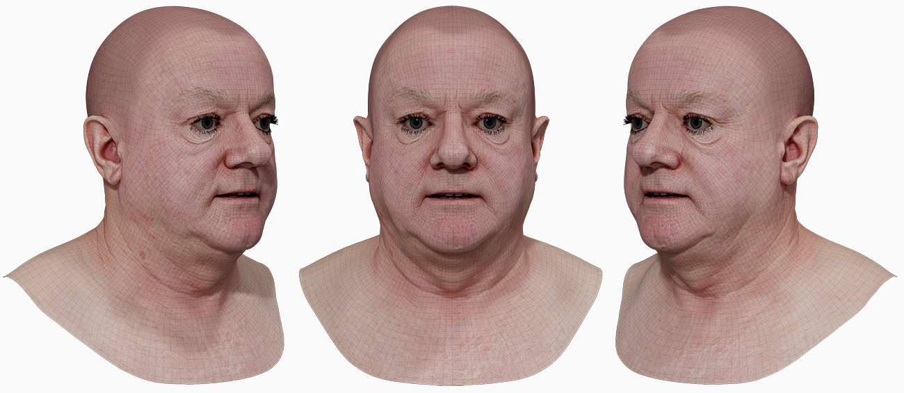 Old man retop head model 3d scanning wrinkles